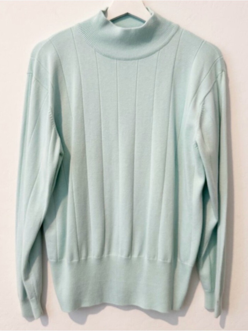 Dressbarn Sweater Size Large Blue Vintage Mock‎ Neck Ribbed Trim Coquette Core